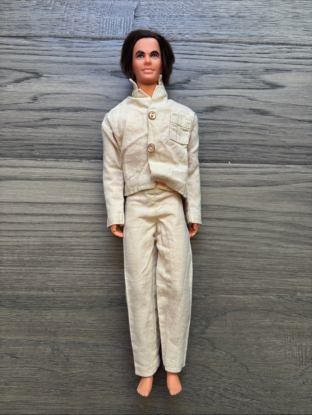 Barbie 1973 Mattel Mod Hair Ken Vintage Male Doll in Beige Two-Piece Outfit